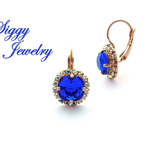 Swarovski Majestic Blue Cushion Cut Halo Earrings - Picture 3 of 6